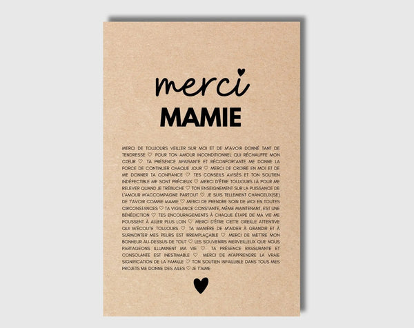 Carte Merci mamie - Idée cadeau mamie