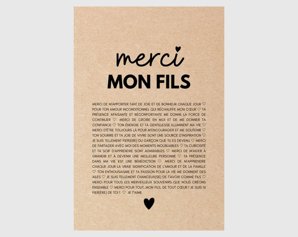 Carte Merci mon fils - Idée cadeau anniversaire pour son fils