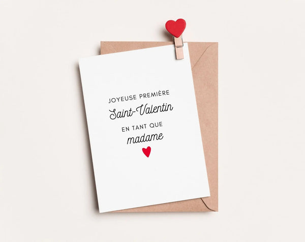 Carte Première Saint-Valentin en tant que Madame - Carte de Saint-Valentin à imprimer
