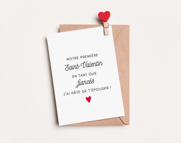 Carte Première Saint-Valentin en tant que fiancés - Futurs mariés - Carte de Saint-Valentin à imprimer