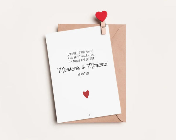 Carte Saint-Valentin personnalisée pour fiancés et futurs mariés - Carte de Saint-Valentin à imprimer