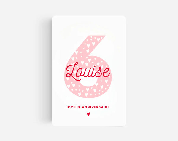 Carte anniversaire 6 ans fille rose - Carte personnalisée avec prénom à imprimer