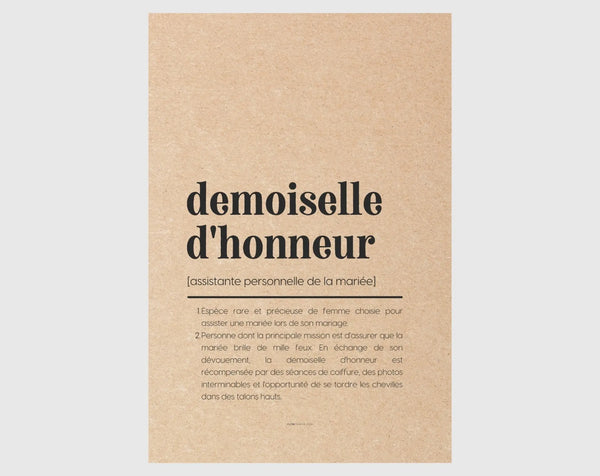 Carte définition Demoiselle d'honneur - Demande demoiselle d'honneur mariage