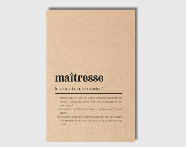 Carte définition Maîtresse - Idée cadeau maîtresse