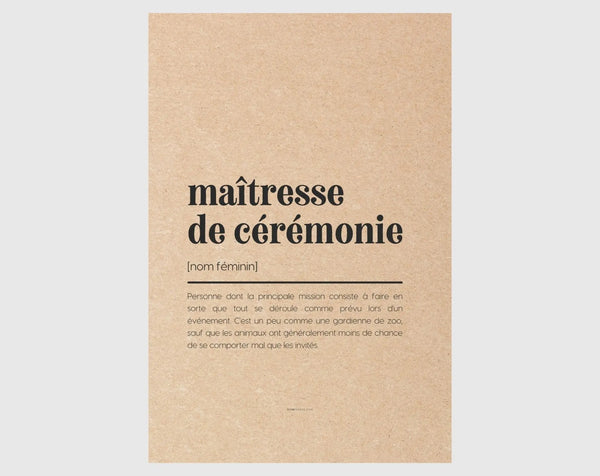 Carte définition Maîtresse de cérémonie Demande mariage
