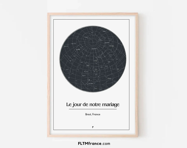 Carte des étoiles Le jour de notre mariage - Affiche personnalisée