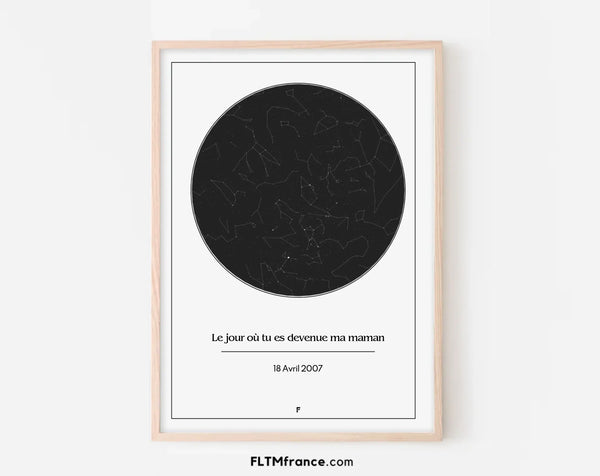 Carte des étoiles Le jour où tu es devenue ma maman - Affiche personnalisée