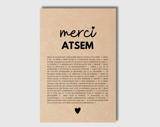 Carte merci ATSEM - Idée cadeau ATSEM fin d'année scolaire FLTMfrance