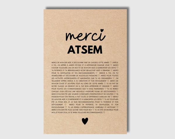 Carte merci ATSEM - Idée cadeau ATSEM fin d'année scolaire