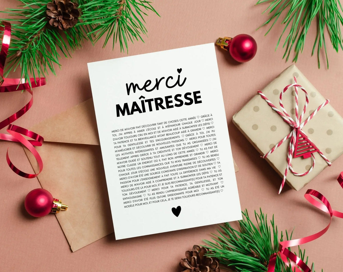 Carte merci Maîtresse à imprimer | FLTM