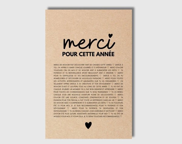 Carte merci assistante maternelle - Idée cadeau assistante maternelle fin d'année scolaire