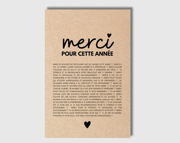 Carte merci garderie - Idée cadeau garderie fin d'année scolaire