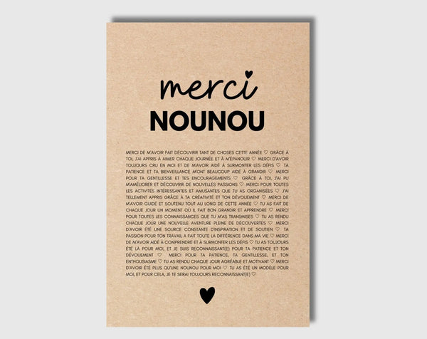 Carte merci nounou - Idée cadeau nounou fin d'année scolaire