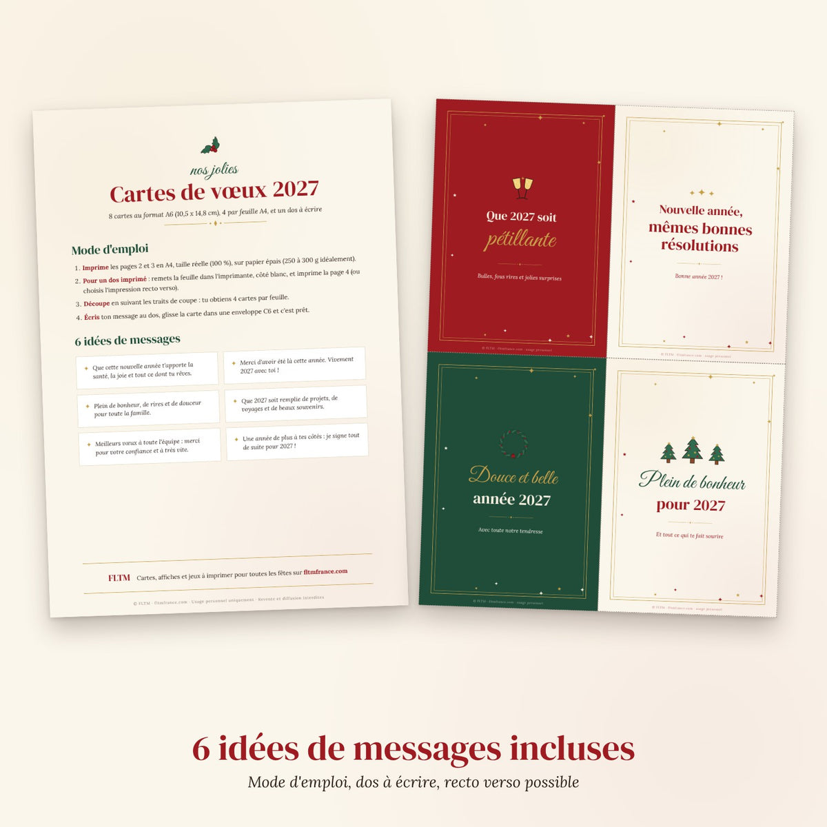 Cartes de vœux 2027 à imprimer avec idées de messages - FLTM