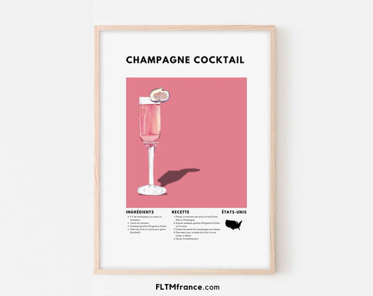 Champagne Cocktail - Affiche recette de cocktail FLTMfrance