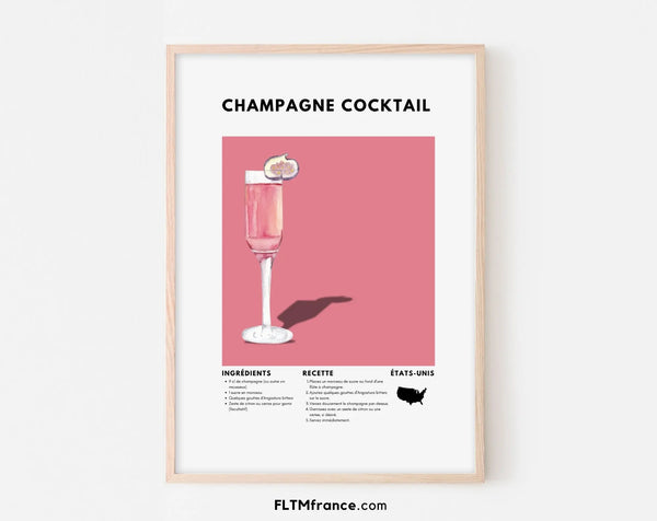 Affiche Champagne Cocktail - Affiche recette de cocktail