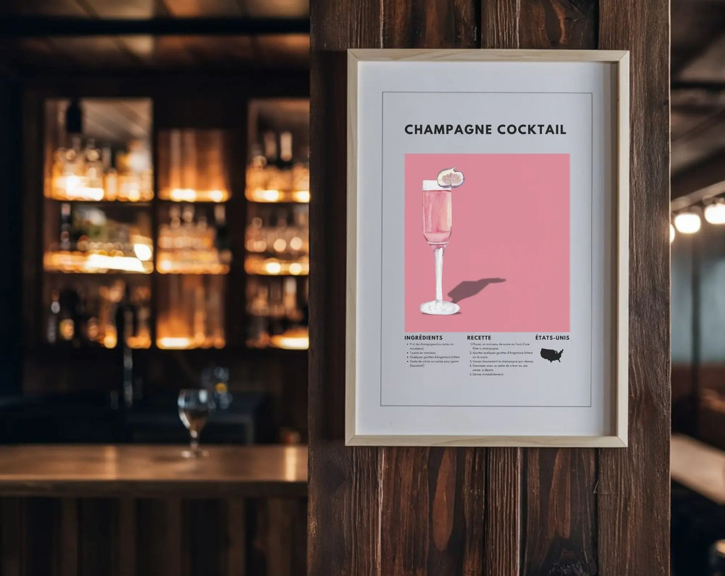 Champagne Cocktail - Affiche recette de cocktail FLTMfrance