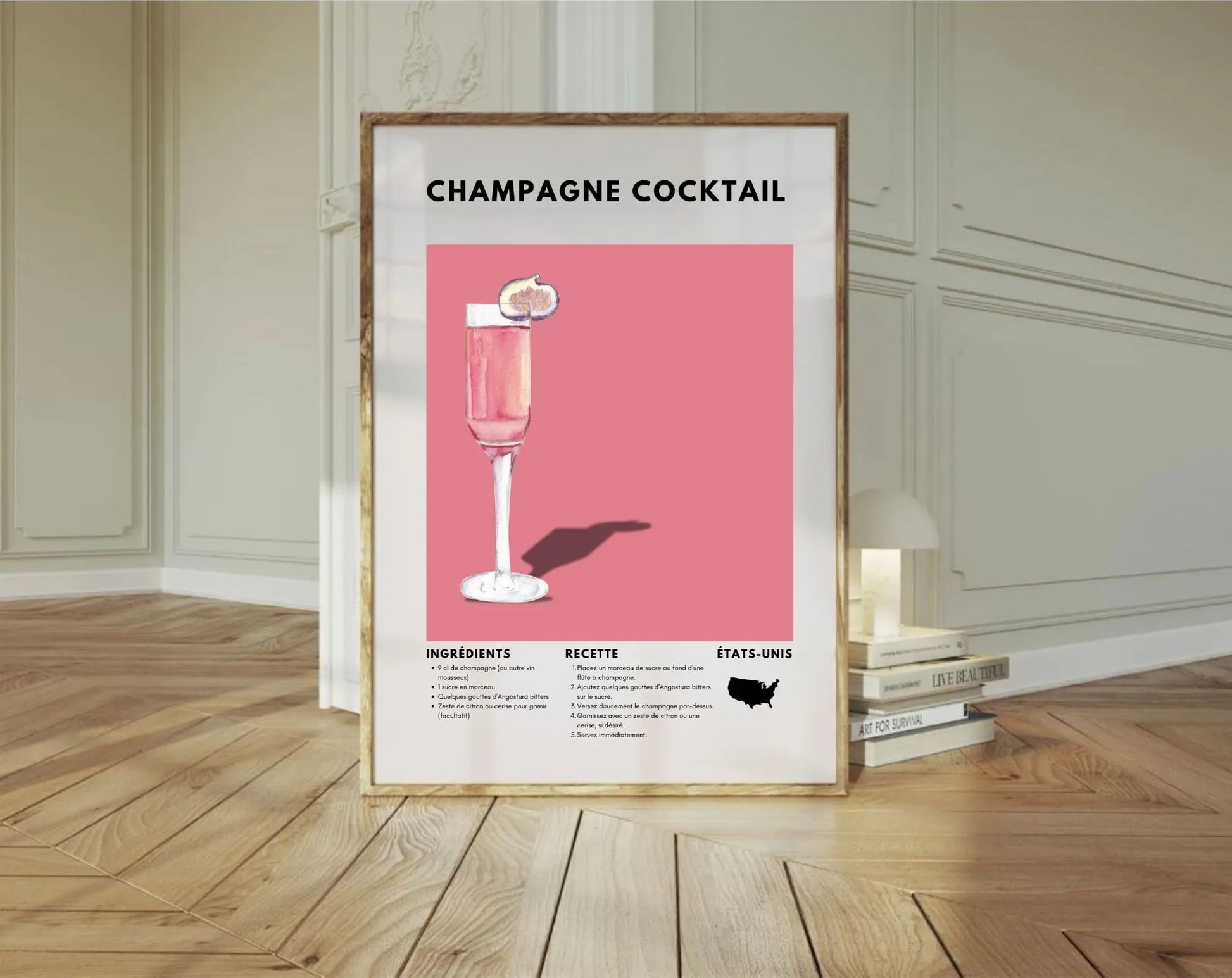 Champagne Cocktail - Affiche recette de cocktail FLTMfrance