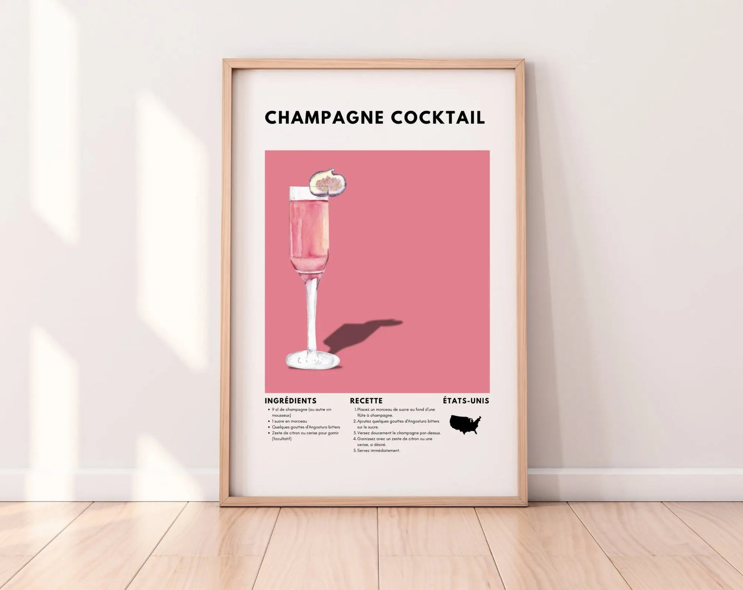 Champagne Cocktail - Affiche recette de cocktail FLTMfrance