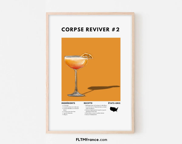 Affiche Corpse Reviver No. 2 - Affiche recette de cocktail