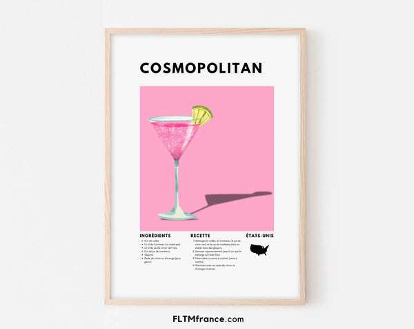 Affiche Cosmopolitan - Affiche recette de cocktail
