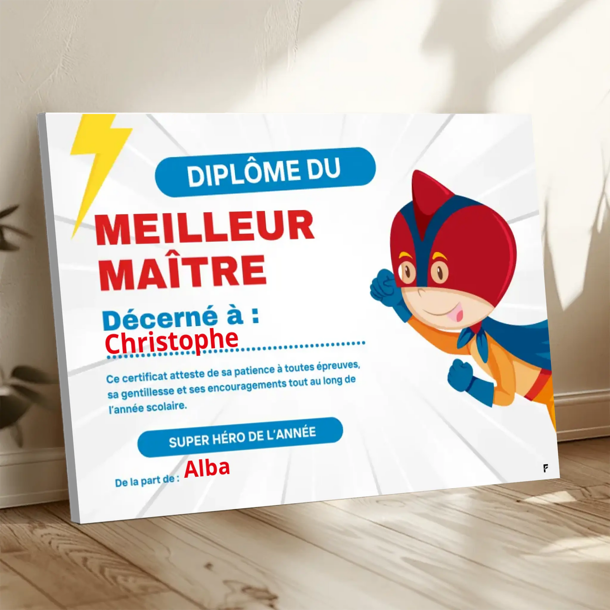 Diplôme du meilleur maître - Cadeau école FLTMfrance