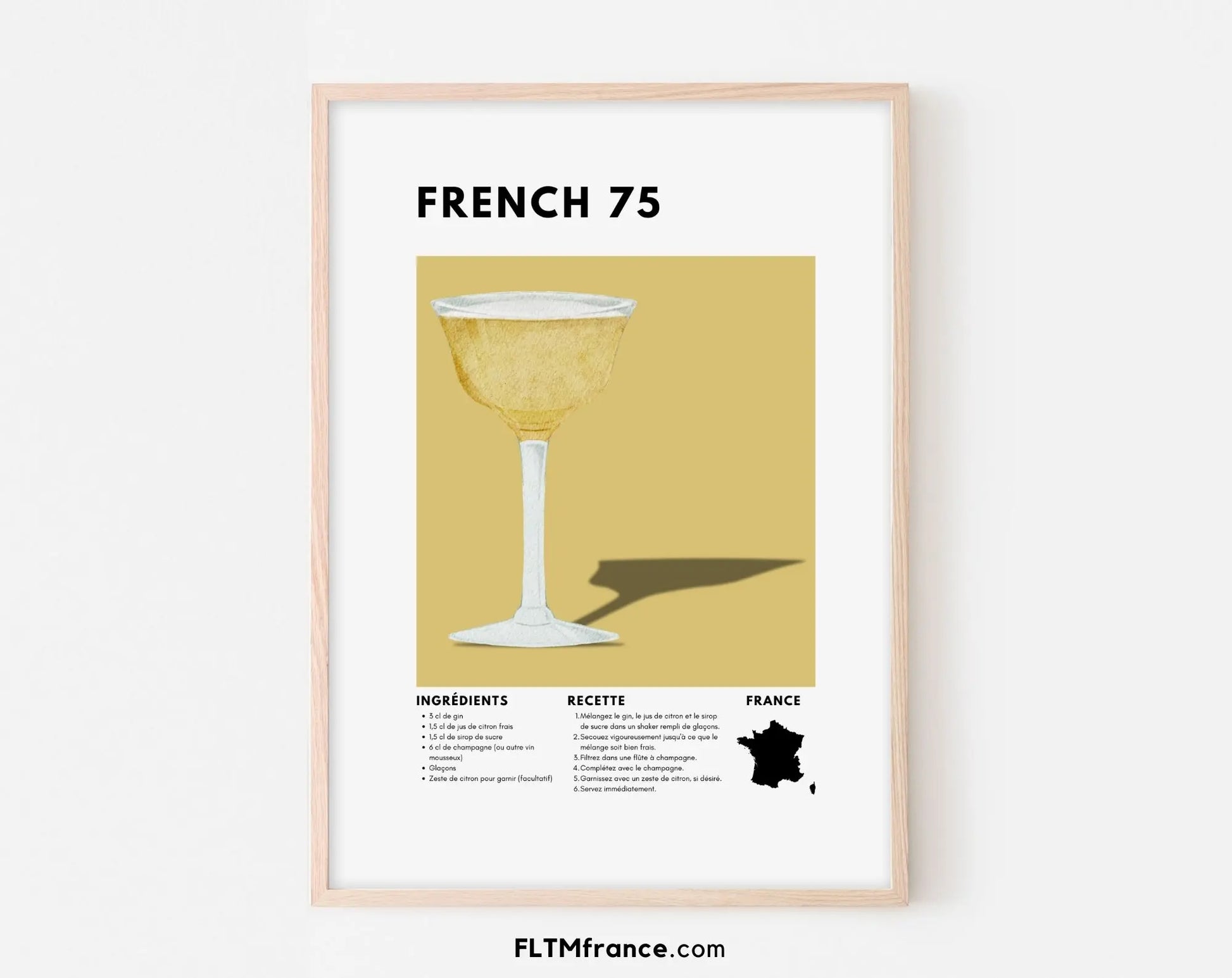 French 75 - Affiche recette de cocktail FLTMfrance