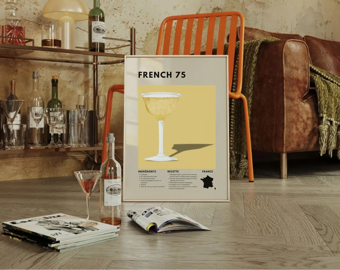 French 75 - Affiche recette de cocktail FLTMfrance