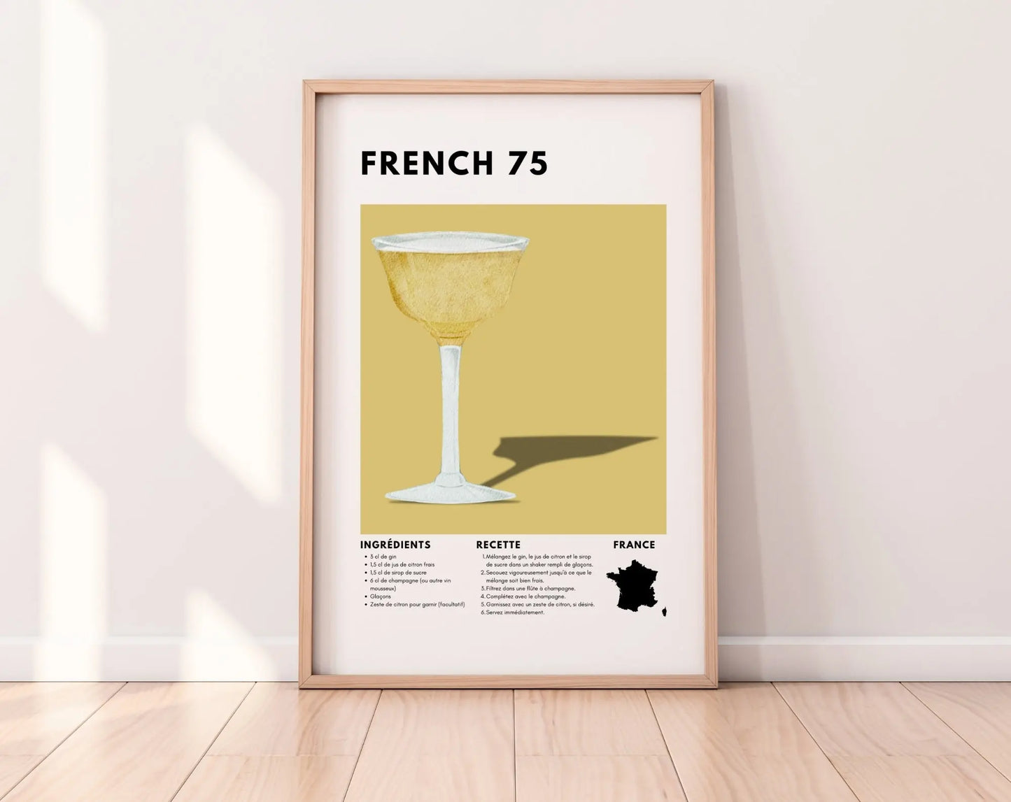 French 75 - Affiche recette de cocktail FLTMfrance