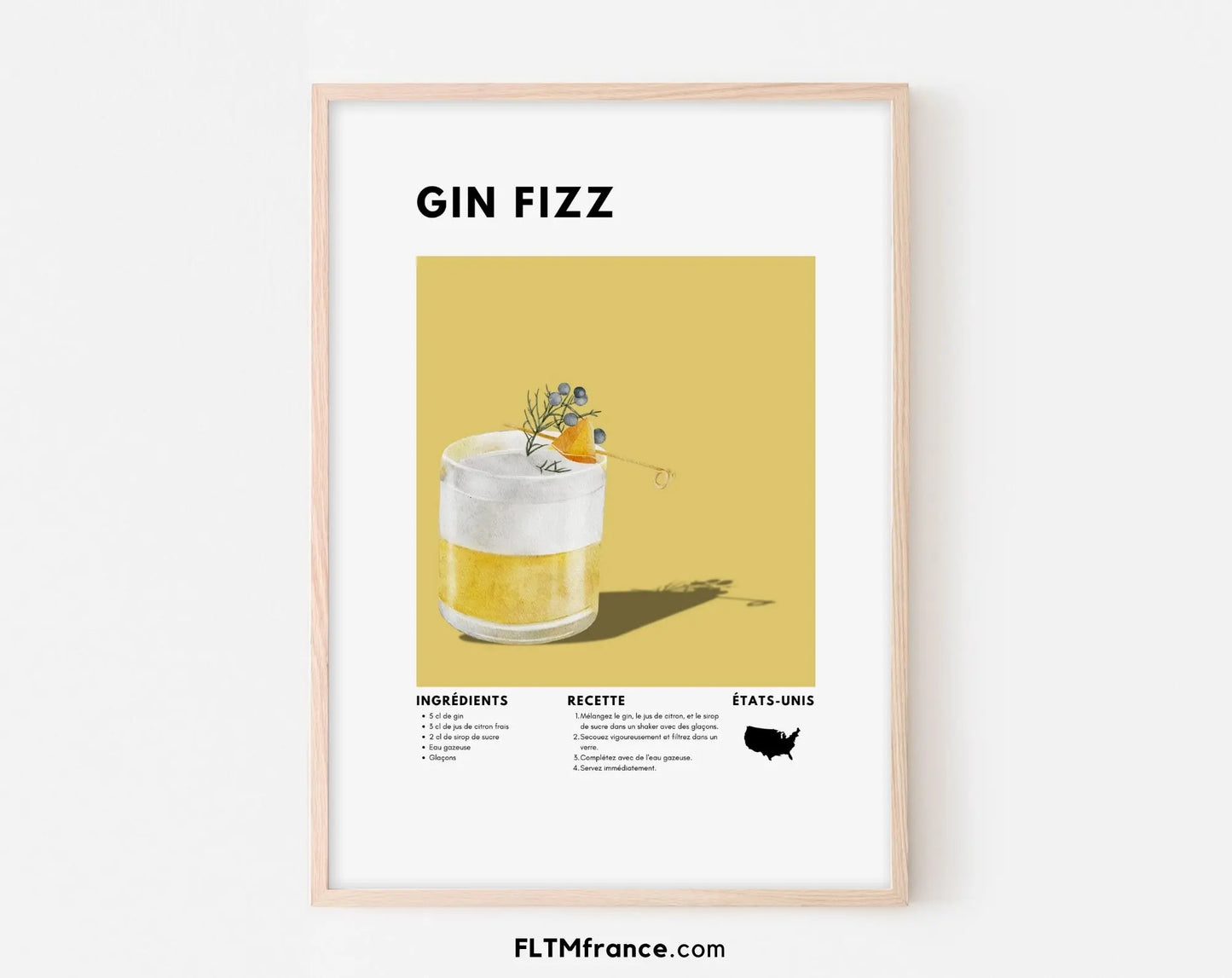 Gin Fizz - Affiche recette de cocktail FLTMfrance