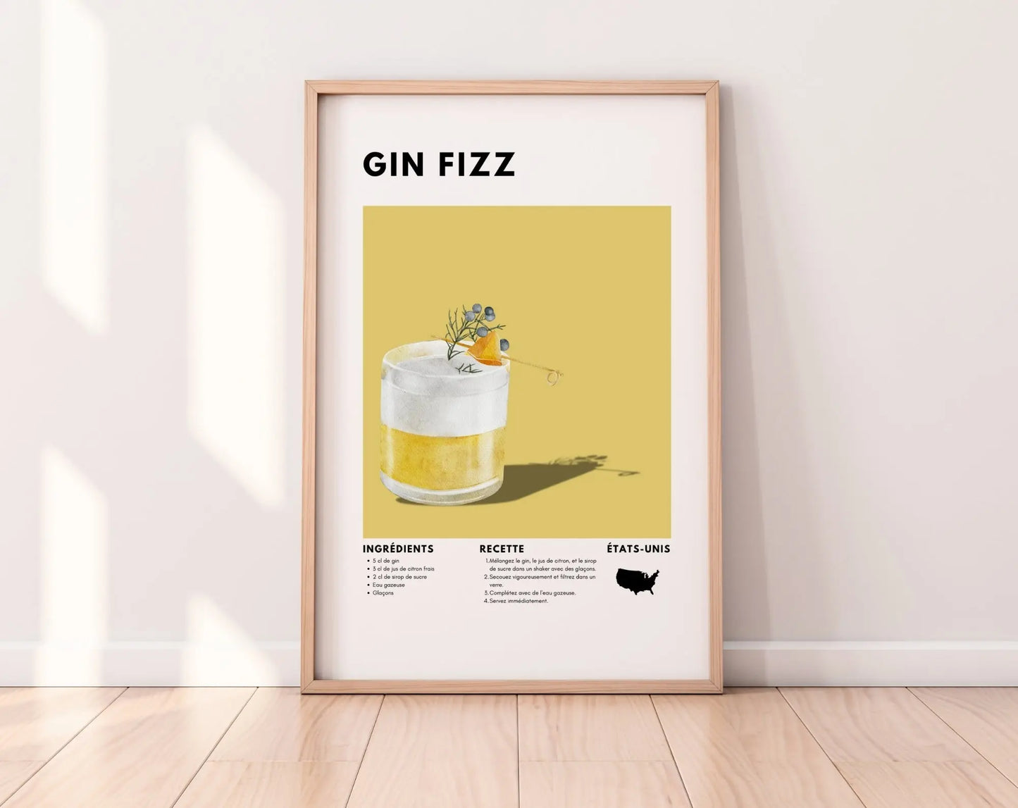 Gin Fizz - Affiche recette de cocktail FLTMfrance