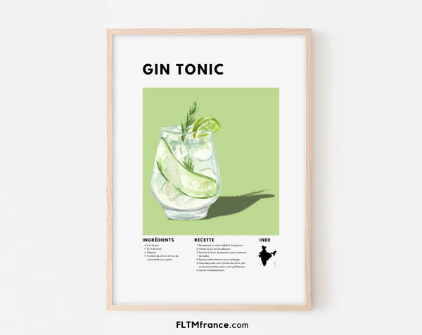 Affiche Gin Tonic - Affiche recette de cocktail