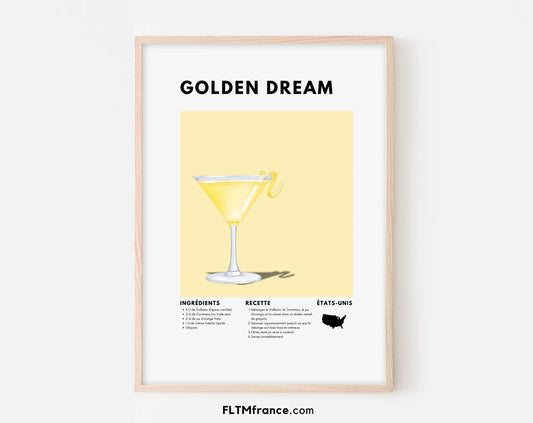 Golden Dream - Affiche recette de cocktail FLTMfrance