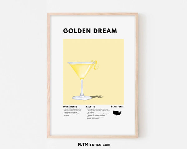 Affiche Golden Dream - Affiche recette de cocktail