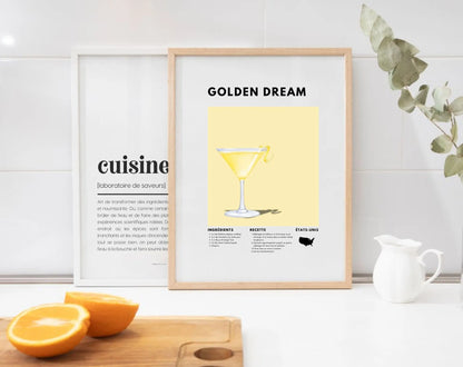 Golden Dream - Affiche recette de cocktail FLTMfrance