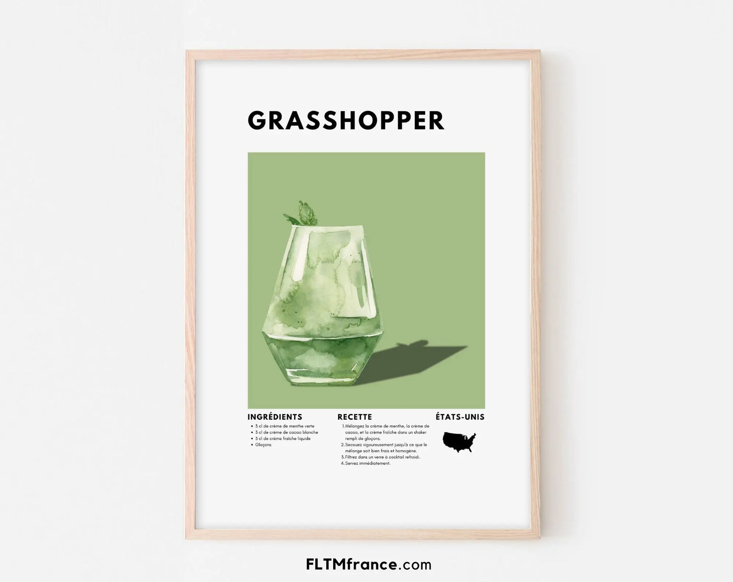 Grasshopper - Affiche recette de cocktail FLTMfrance