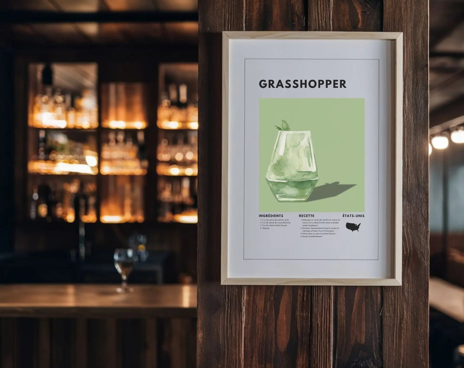 Grasshopper - Affiche recette de cocktail FLTMfrance