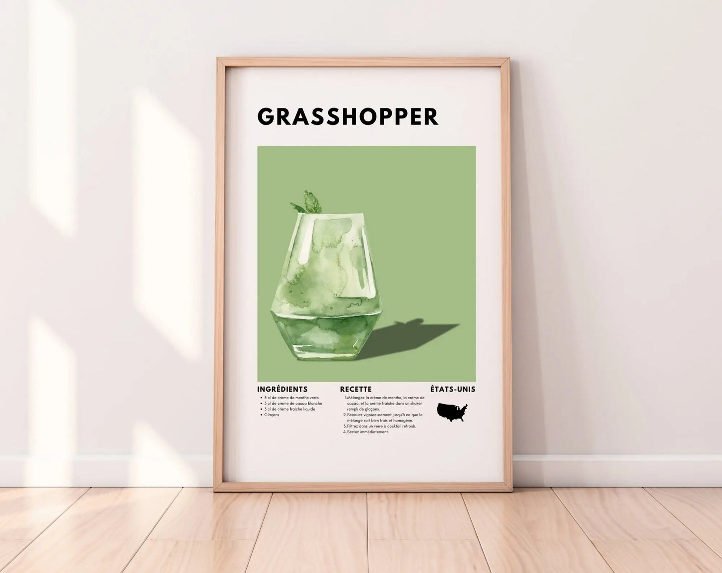 Grasshopper - Affiche recette de cocktail FLTMfrance