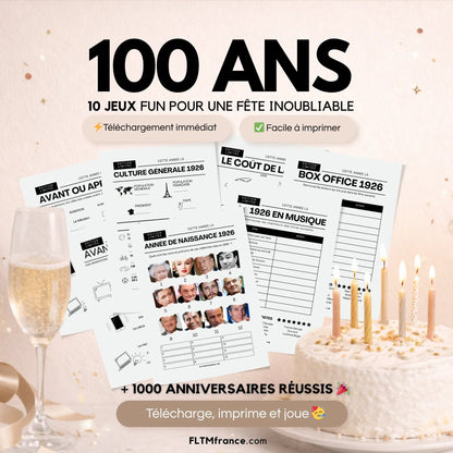 Jeu anniversaire 100 ans à imprimer : 10 jeux fun pour une soirée inoubliable FLTM