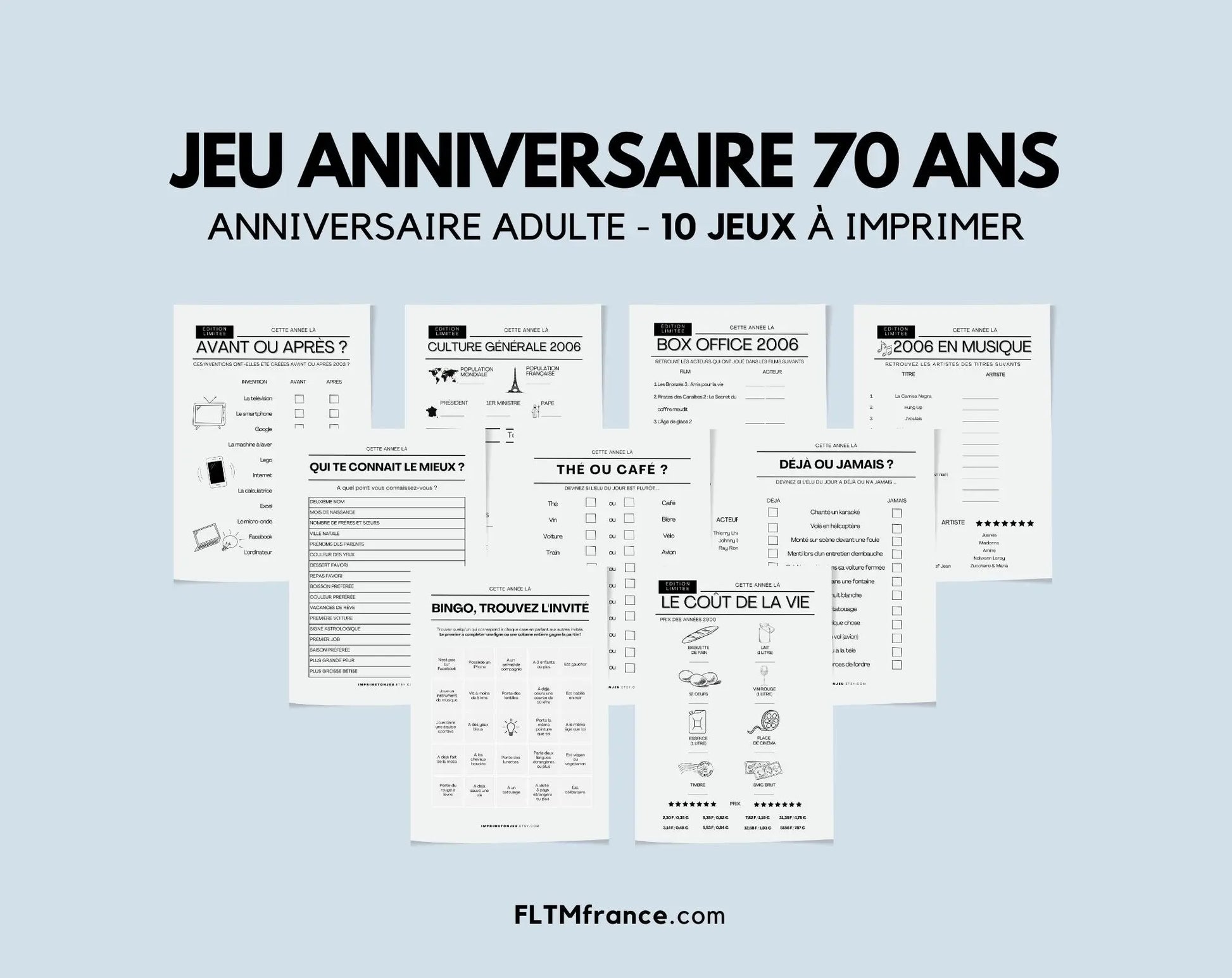 Jeu anniversaire 70 ans - Jeux de fête pour 70ème anniversaire FLTMfrance