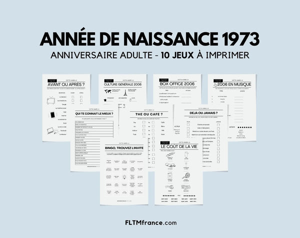 Jeu anniversaire année 1973 - 10 jeux à imprimer pour fêter les 53 ans