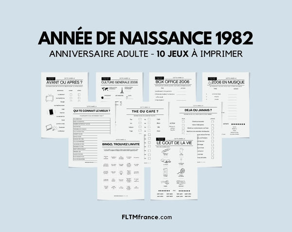 Jeu anniversaire année 1982 - 10 jeux à imprimer pour fêter les 44 ans