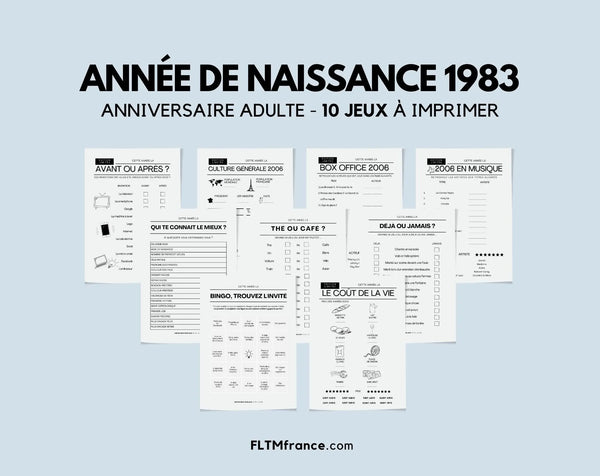 Jeu anniversaire année 1983 - 10 jeux à imprimer pour fêter les 43 ans