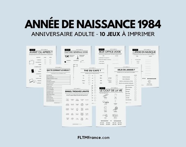 Jeu anniversaire année 1984 - 10 jeux à imprimer pour fêter les 42 ans
