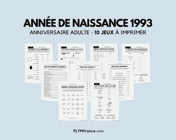 Jeu anniversaire année 1993 - 10 jeux à imprimer pour fêter les 33 ans