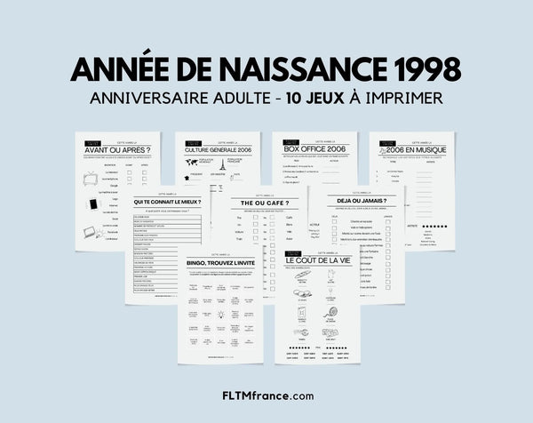 Jeu anniversaire année 1998 - 10 jeux à imprimer pour fêter les 28 ans