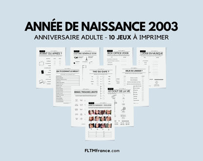 Jeu anniversaire Année 2003 - 10 jeux à imprimer pour fêter les 21 ans FLTMfrance