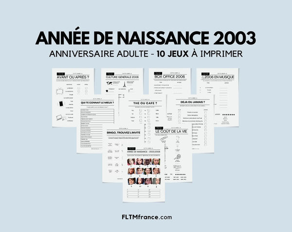 Jeu anniversaire année 2003 - 10 jeux à imprimer pour fêter les 22 ans