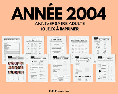 Jeu anniversaire Année 2004 - 10 jeux à imprimer pour fêter les 20 ans FLTMfrance