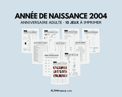 Jeu anniversaire Année 2004 - 10 jeux à imprimer pour fêter les 20 ans FLTMfrance